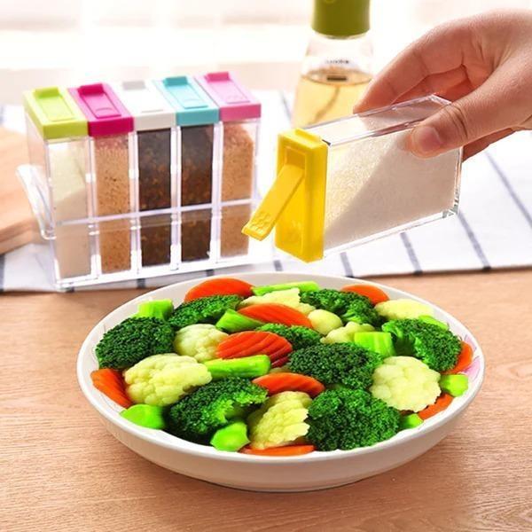 6-Piece Transparent Spice Box Set with Sliding Dispenser Lids